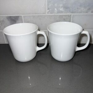 (2) VINTAGE Corning Ware USA  White Coffee Tea Cup Mugs D-Handle M Wave